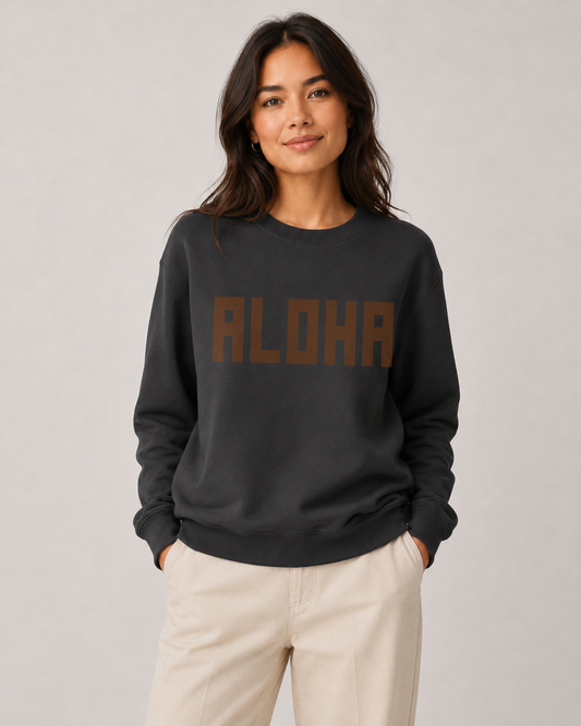 BLOCK ALOHA SWEATSHIRT IN BLACK