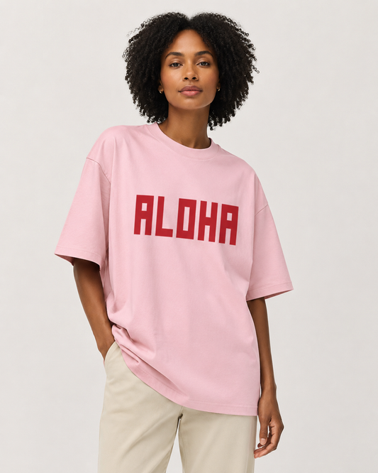 BLOCK ALOHA TEE IN PINK