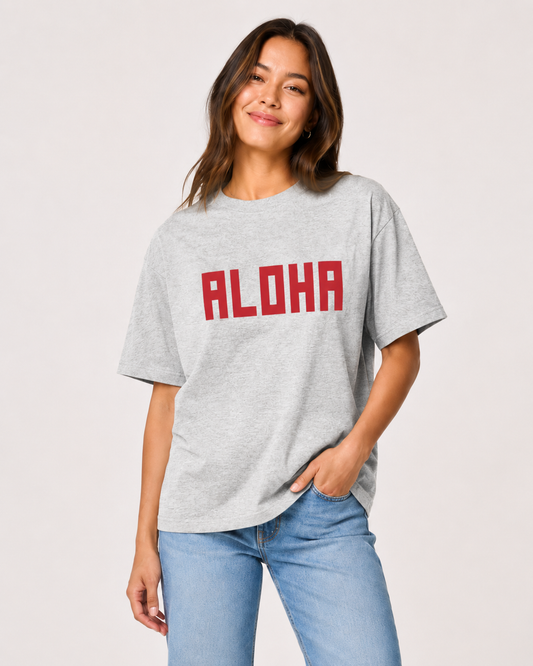 BLOCK ALOHA TEE IN GREY